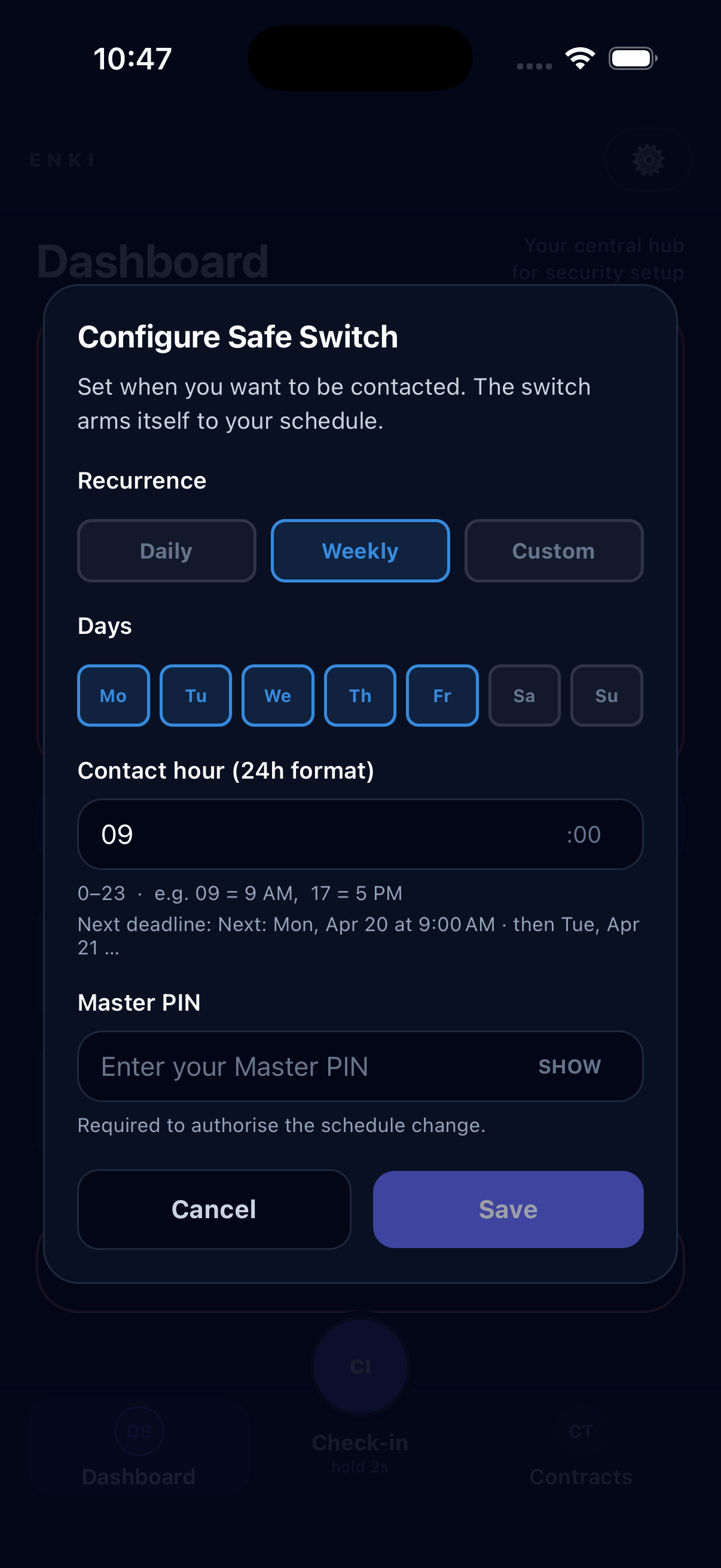 Check-in timeline